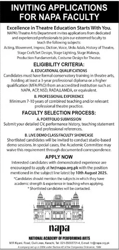 Jobs in National Academy of Performint Arts Karachi
